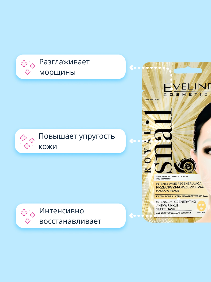 Маска для лица EVELINE Royal snail с экстрактом алое и секретом улитки интенсивно восстанавливающая 1 шт - фото 3