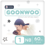 Подгузники GOONWOO для новорожденных размер 1 NB 3-5 кг 60 шт