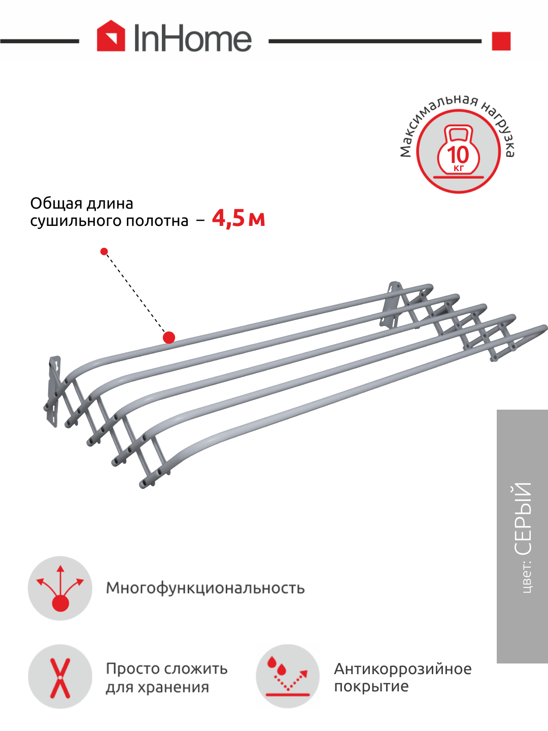 Сушилка InHome Настенная раскладная гармошка - фото 2