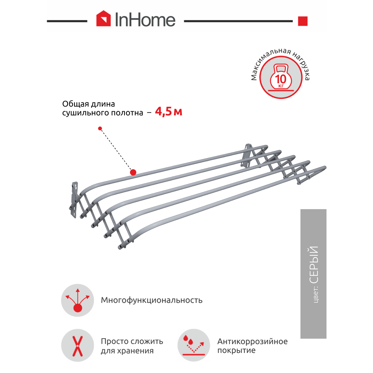 Сушилка InHome Настенная раскладная гармошка - фото 2