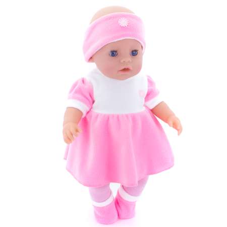 Комплект для пупса Модница 43-48 см: платье колготки повязка на голову и тапочки 6118 розовый-розовый