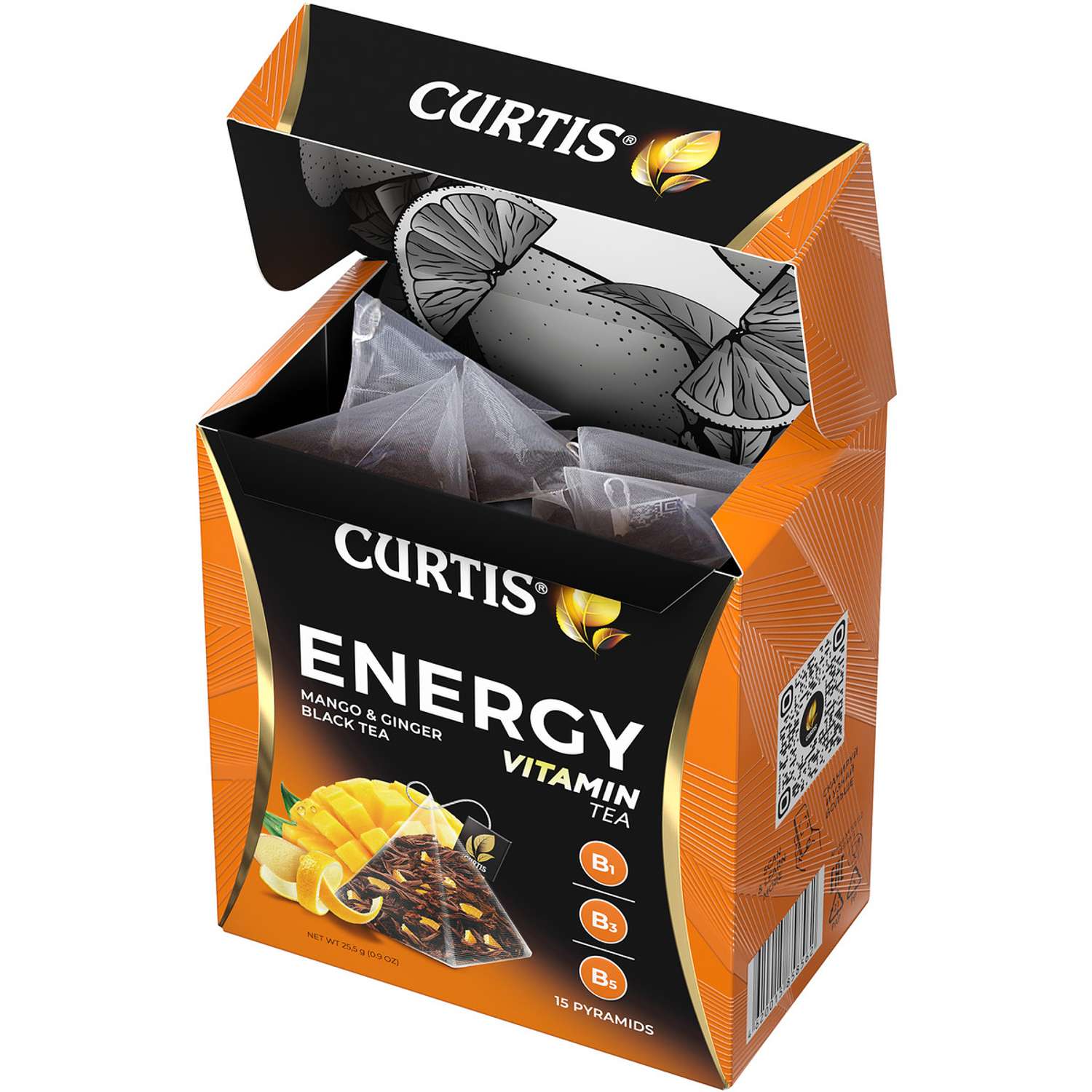 Чай черный Curtis Energy 15 пирамидок с ароматом манго кусочками имбиря и витаминами В1 В3 В5 - фото 4