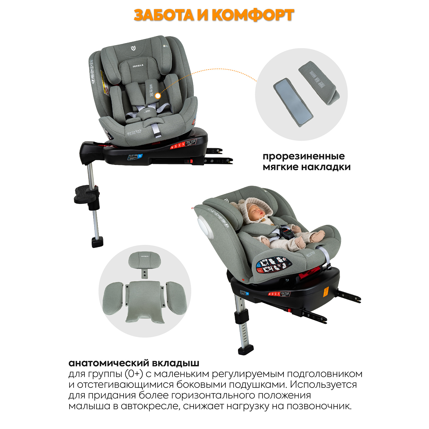 Автокресло JOVOLA Jet Isofix для новорожденных 0-36 кг группа 0+1+2+3 с упором в пол зеленый - фото 6