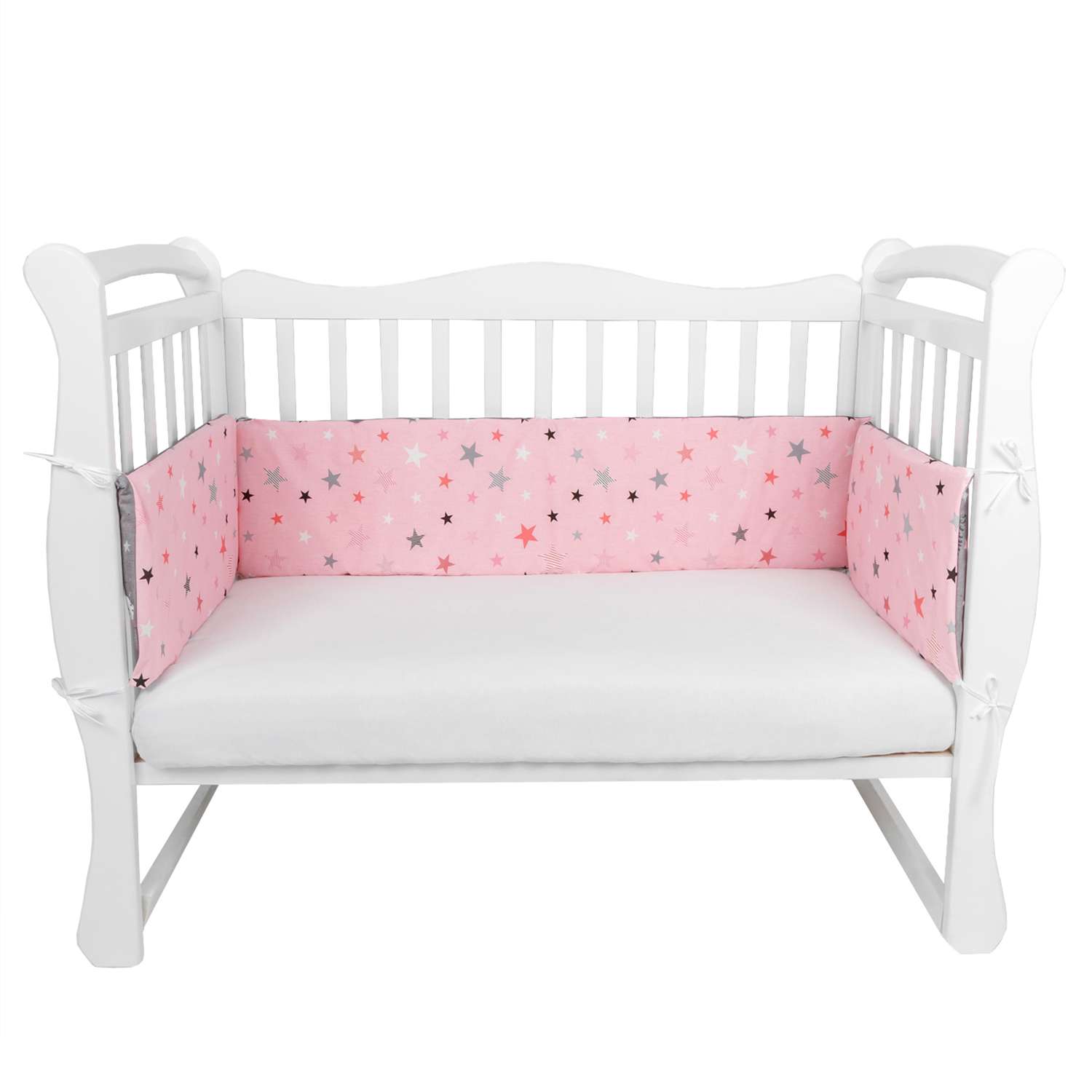 Бортик в кроватку AmaroBaby на молнии: 4 подушки-бортика AmaroBaby Princess серый розовый - фото 1