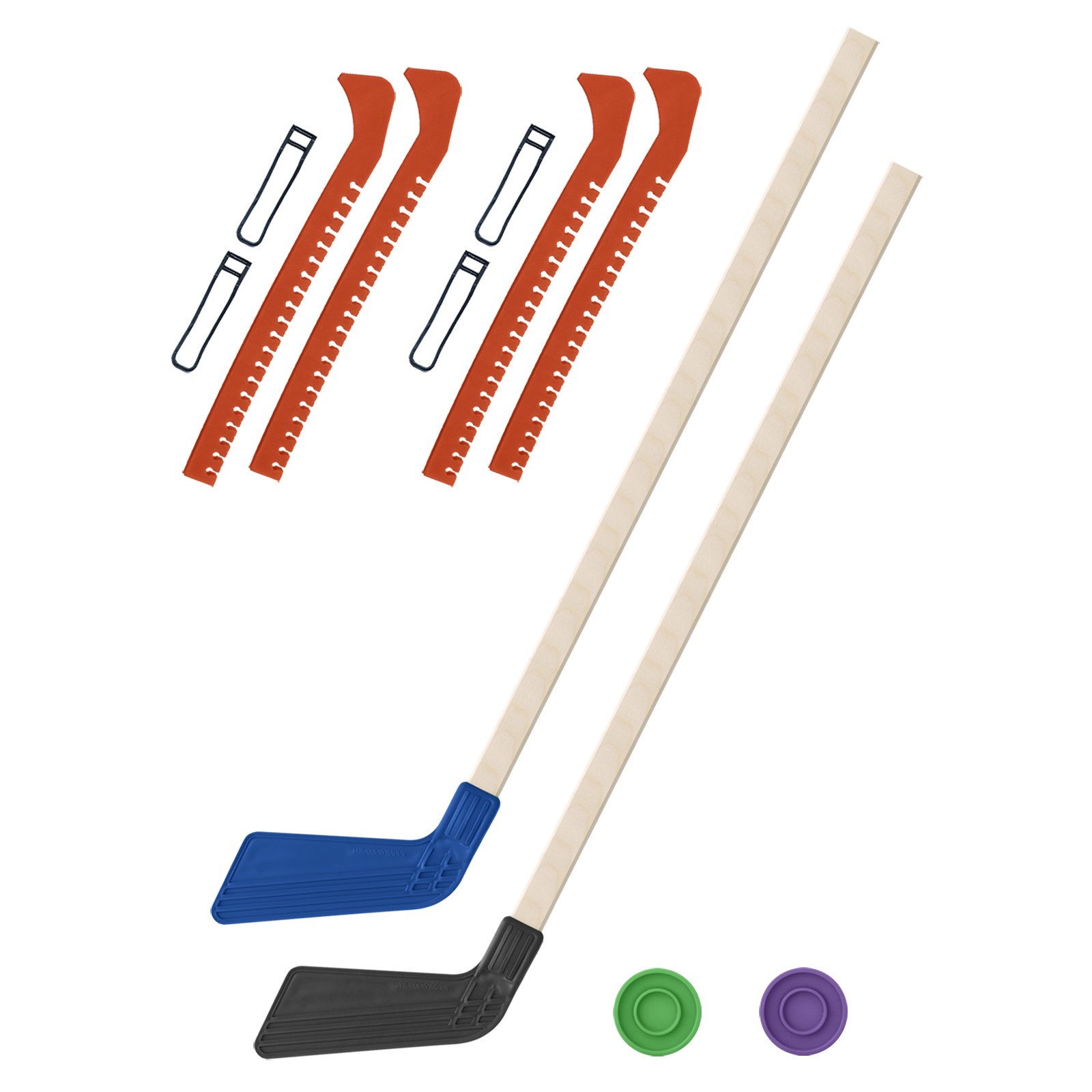 Набор для хоккея Задира Клюшка хоккейная детская 2 шт 80 см + 2 шайбы + Чехлы для коньков оранжевые 2 шт - фото 1