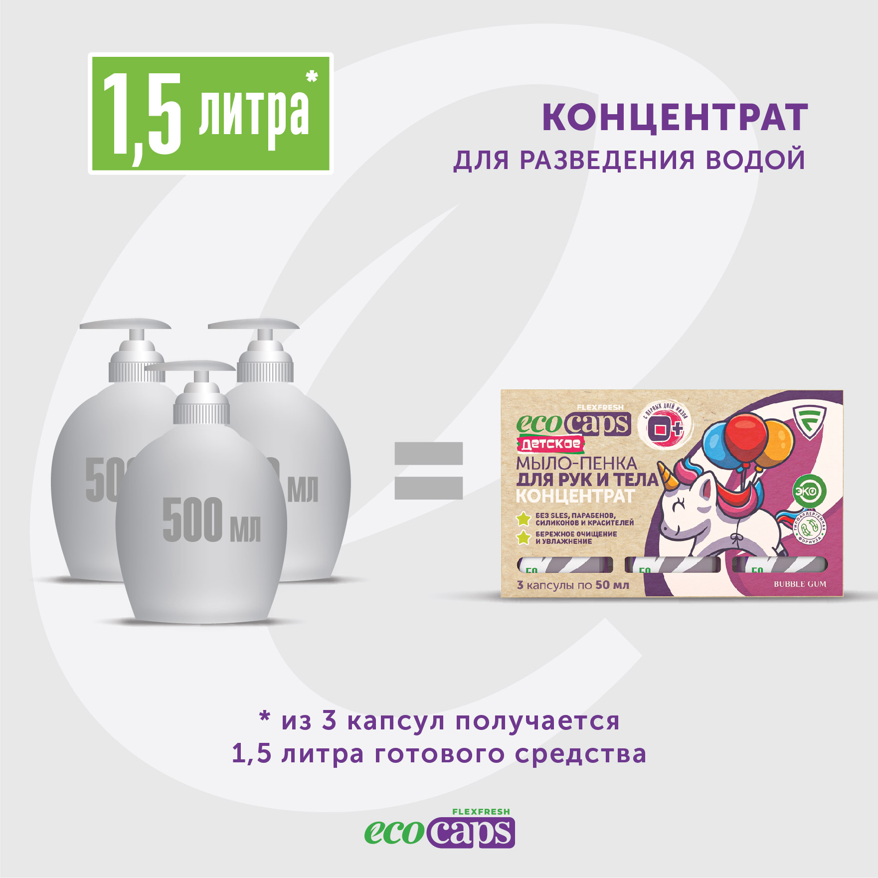 Мыло-пенка детская EcoCaps концентрат в капсулах 3 шт с ароматом Bubble Gum - фото 6