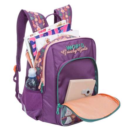 Рюкзак Grizzly 4 Совы для девочек Фиолетовый