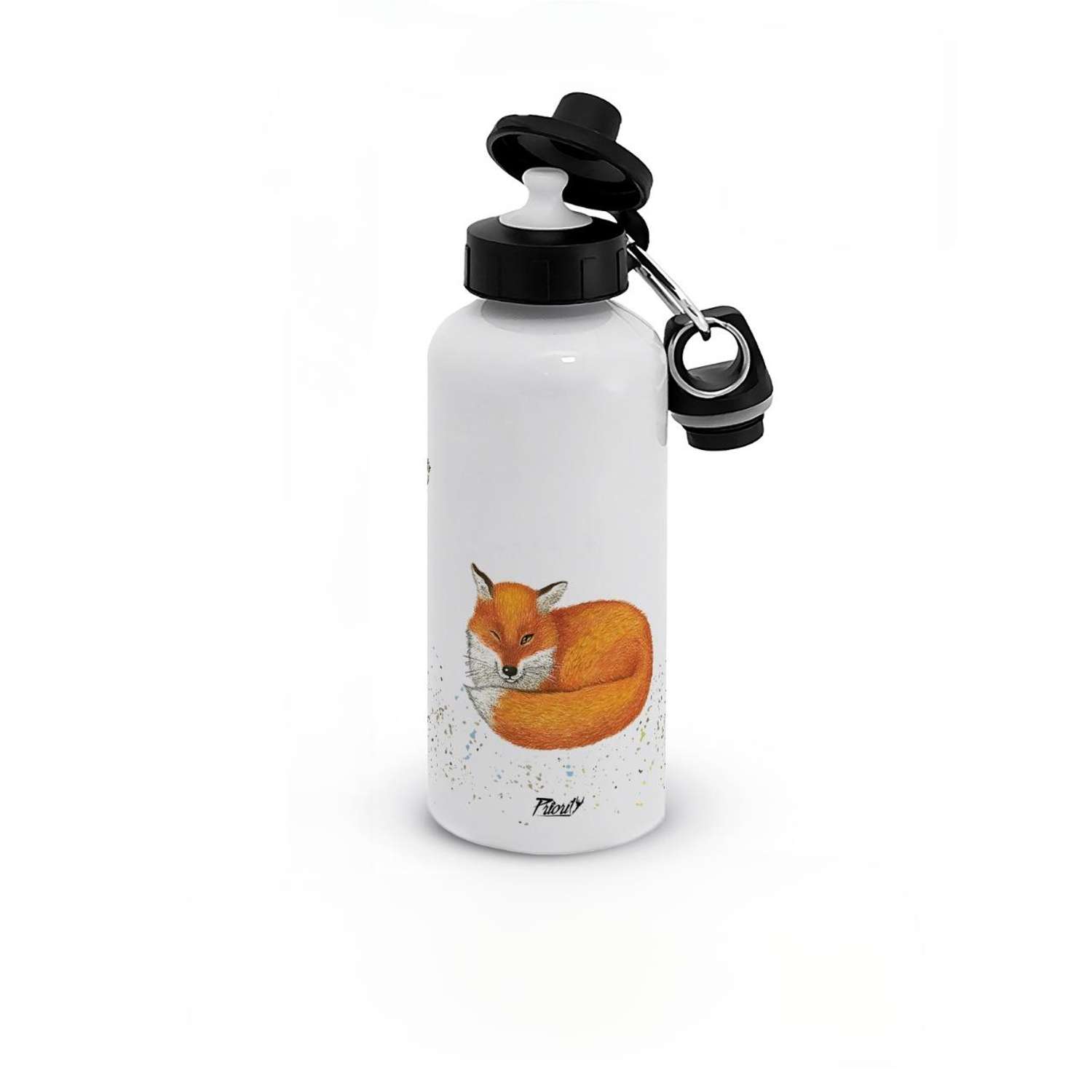 Бутылка для воды спортивная PrioritY детская белая Наглая рыжая морда Лиса 500 мл с карабином - фото 1