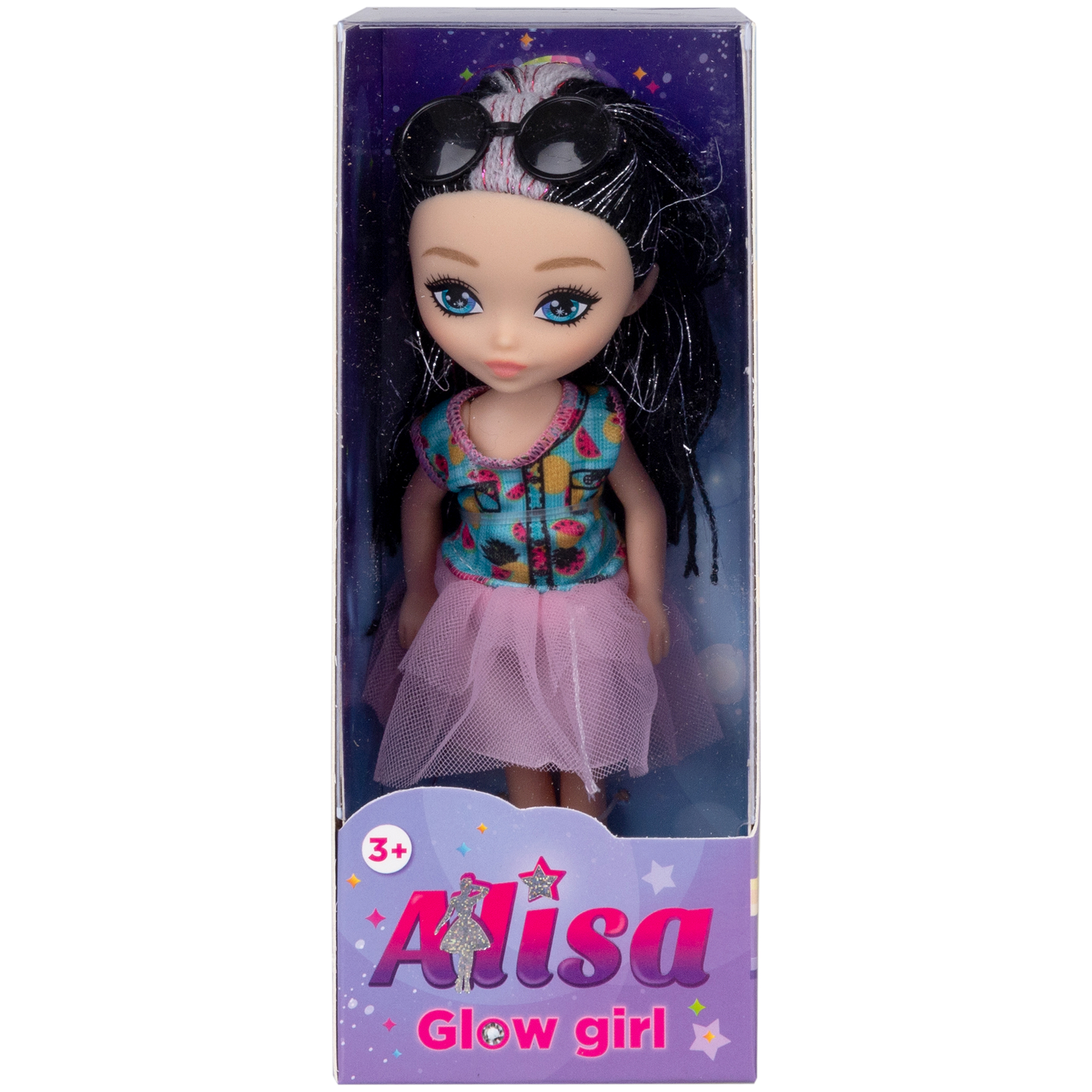 Кукла для девочки Alisa glow girl 1TOY мини с яркими волосами и очками гнущиеся колени в розовой юбке 15 см Т25196-3 - фото 2