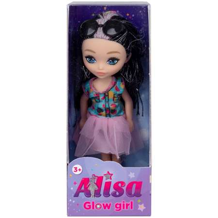 Кукла для девочки Alisa glow girl 1TOY мини с яркими волосами и очками гнущиеся колени в розовой юбке 15 см