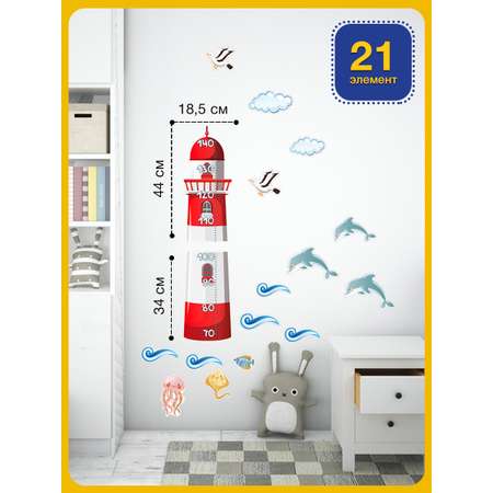 Наклейка ростомер ГК Горчаков в детскую комнату сыну с рисунком веселый маяк для декора