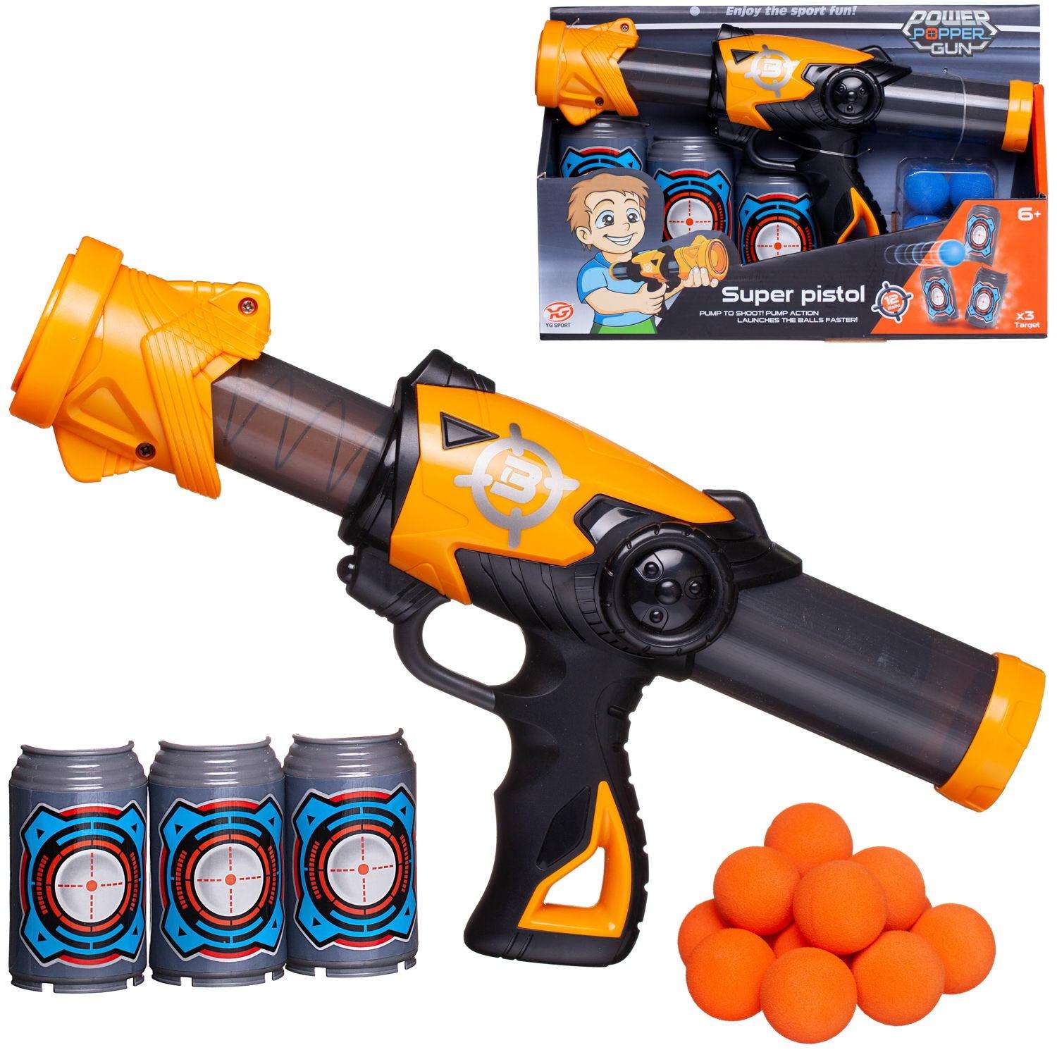 Бластер Junfa пистолет c 12 мягкими шариками и 3 банками мишенями оранжевый - фото 2