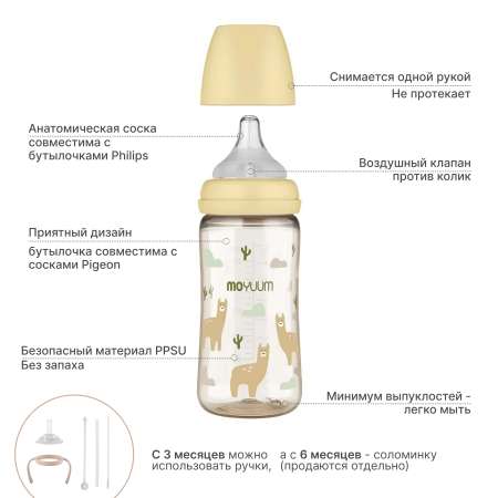 Детская бутылочка MOYUUM Лама с соской 270 мл