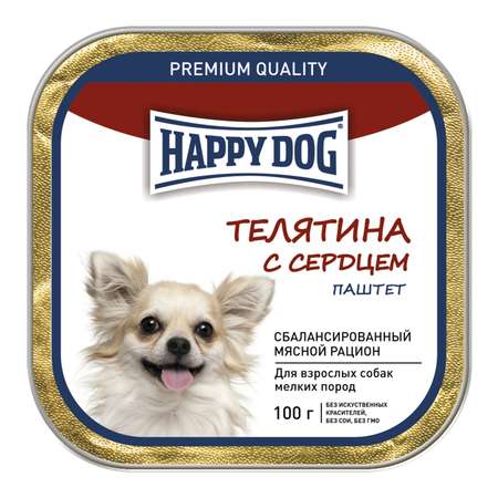 Корм для собак Happy Dog мелких пород телятина-сердце паштет 100г