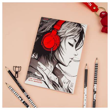 Скетчбук Meshu для рисования маркерами 50 листов А5 на склейке Girl and music