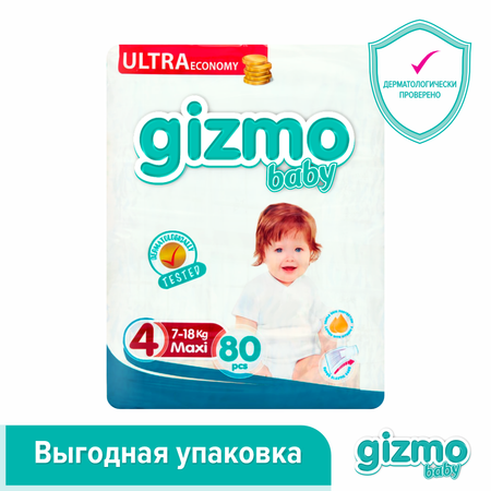Подгузники одноразовые Gizmo Baby 4 Maxi Ultra Eco 7-18 кг 80 шт
