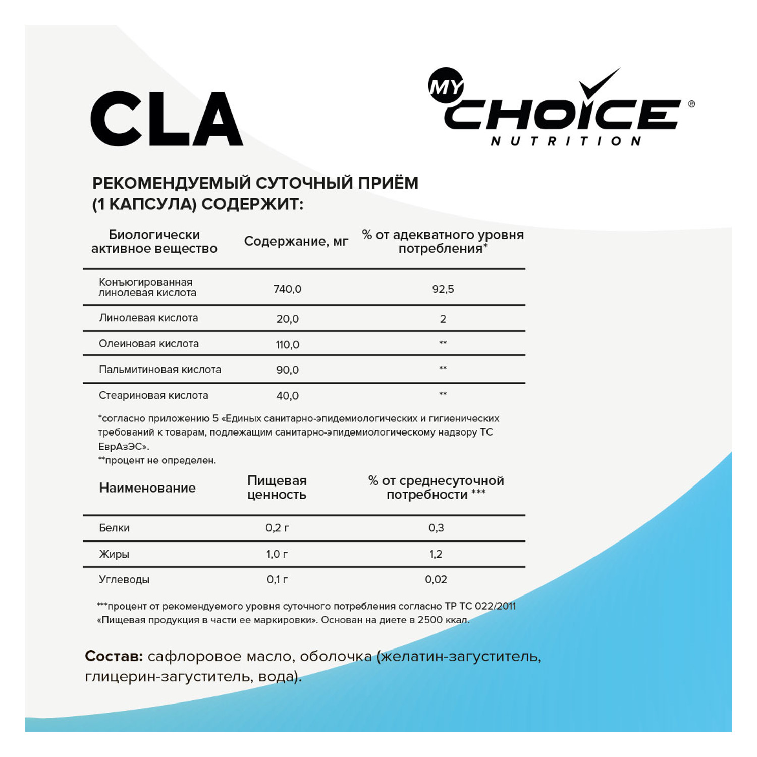 Биологическая активная добавка MyChoice Nutrition CLA 60капсул - фото 2