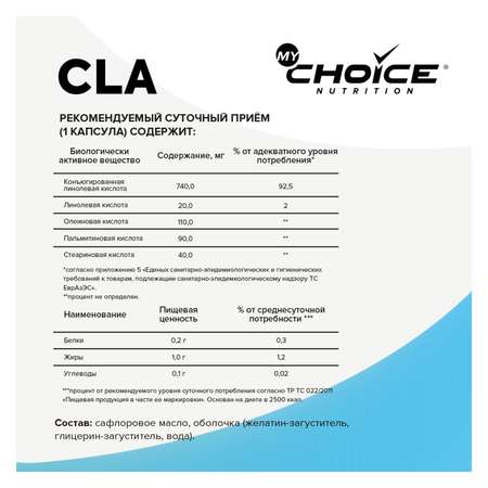 Биологическая активная добавка MyChoice Nutrition CLA 60капсул