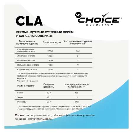 Биологическая активная добавка MyChoice Nutrition CLA 60капсул