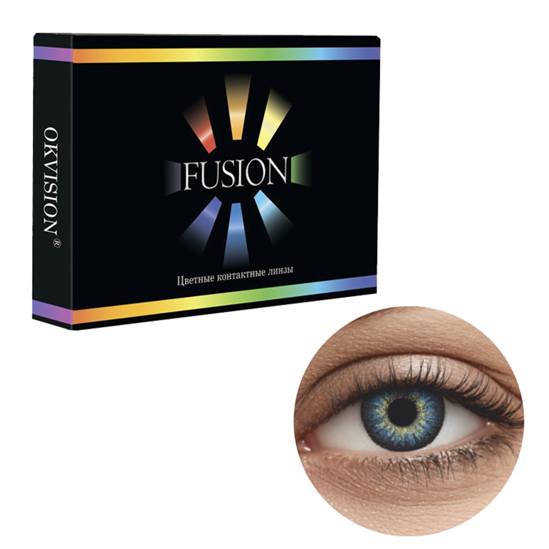 Цветные контактные линзы OKVision Fusion monthly R 8.6 -3.00 цвет Cobalt Blue 2 шт 1 месяц - фото 1