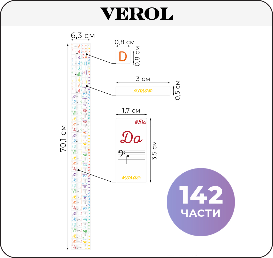 Наклейки на клавиши пианино VEROL Цветные купить по цене 158 ₽ в  интернет-магазине Детский мир
