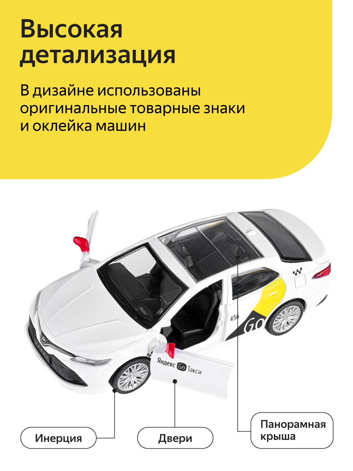 Машинка металлическая Яндекс GO 1:43 Toyota Camry озвучено Алисой цвет белый JB1251484 - фото 2