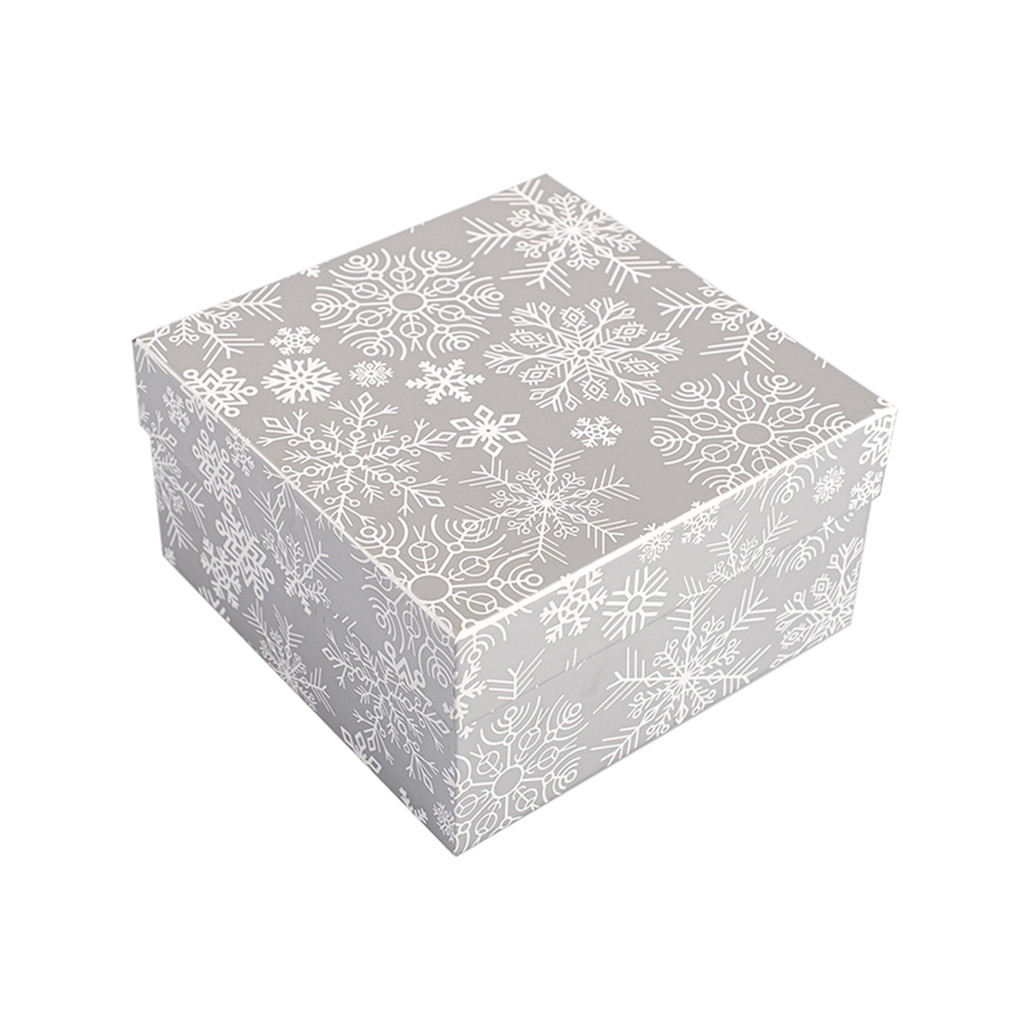 Коробка подарочная Cartonnage Снежинки серый металлик квадратная - фото 2