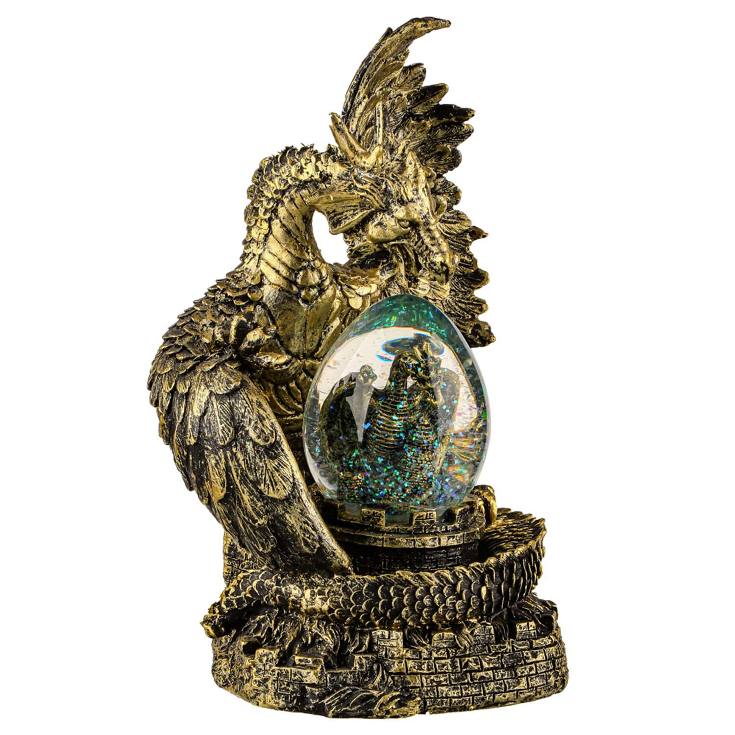 Сувенир со снежным шаром Сноубум Сказочный дракон с эффектом состаренная бронза - фото 2