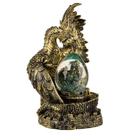 Сувенир со снежным шаром Сноубум Сказочный дракон с эффектом состаренная бронза