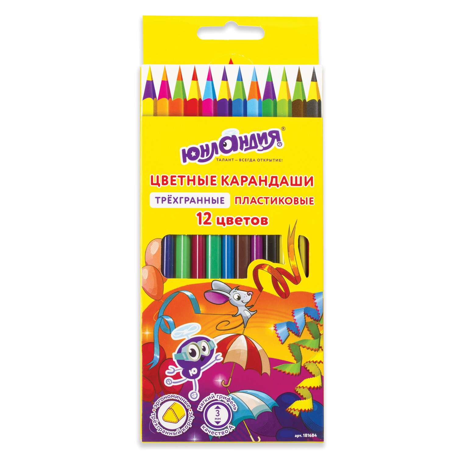 Карандаши цветные Юнландия для рисования набор 12 цветов для детей художественные - фото 1