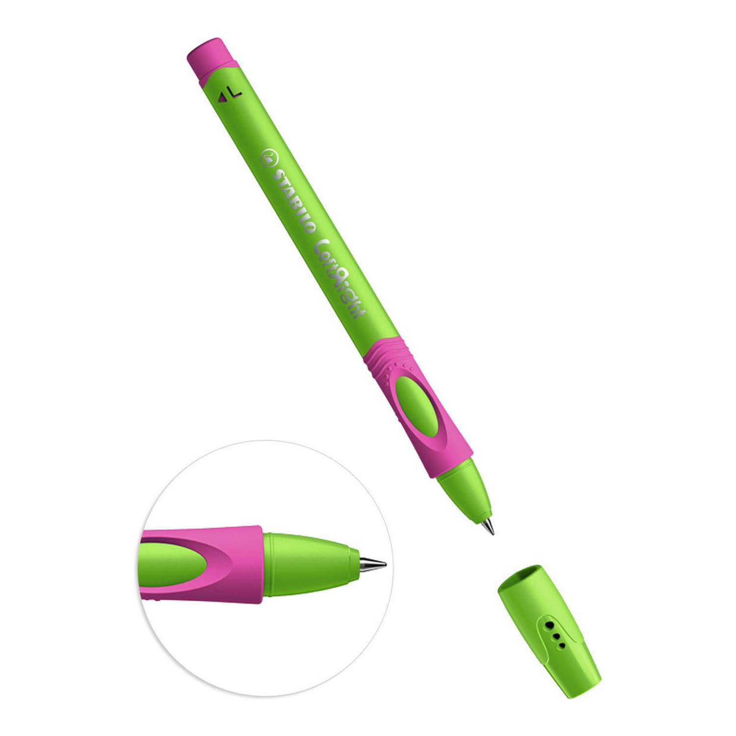 Ручка шариковая STABILO LeftRight для левшей для обучения письму F масляная синяя / корпус зелёно-малиновый - фото 2