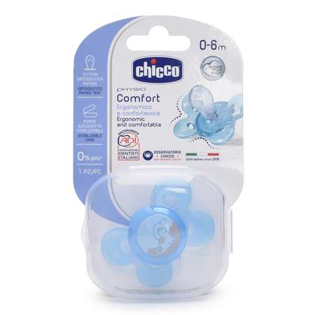 Пустышка Chicco Physio Comfort 1шт 0-6мес сил. Собачка в ассортименте