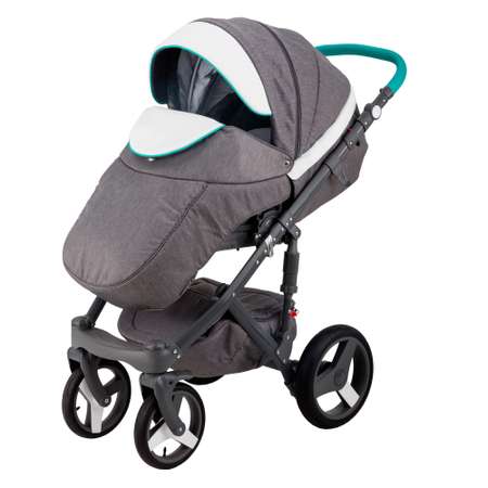 Коляска 3в1 BeBe-mobile Biagio Carbon D2 Серый+Белая кожа+Mint кожаная отделка