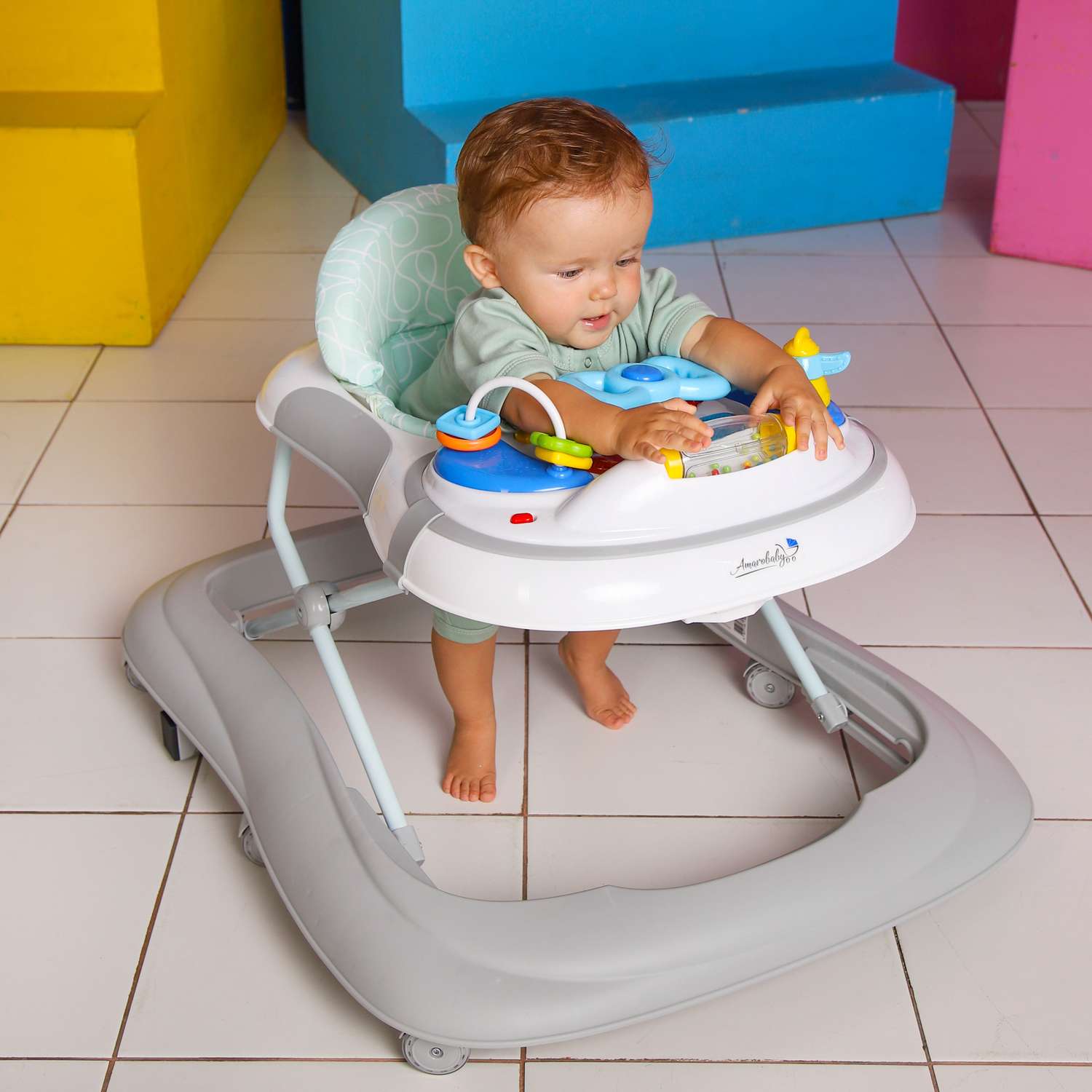Ходунки детские AmaroBaby с электронной игровой панелью Strolling Baby GRAY серый - фото 3