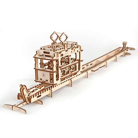 Сборная деревянная модель UGEARS Трамвай с рельсами 3D-пазл механический конструктор