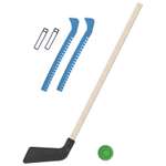 Набор для хоккея Задира Клюшка хоккейная детская чёрная 80 см + шайба + Чехлы для коньков голубые