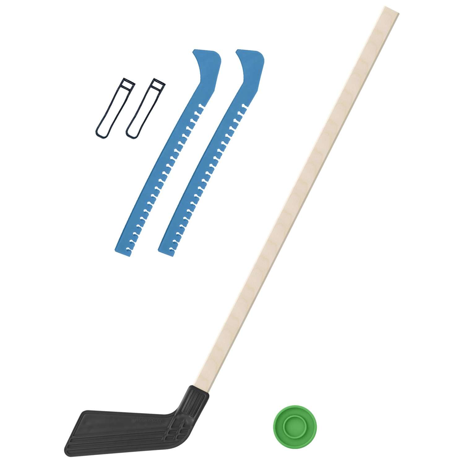 Набор для хоккея Задира Клюшка хоккейная детская чёрная 80 см + шайба + Чехлы для коньков голубые - фото 1