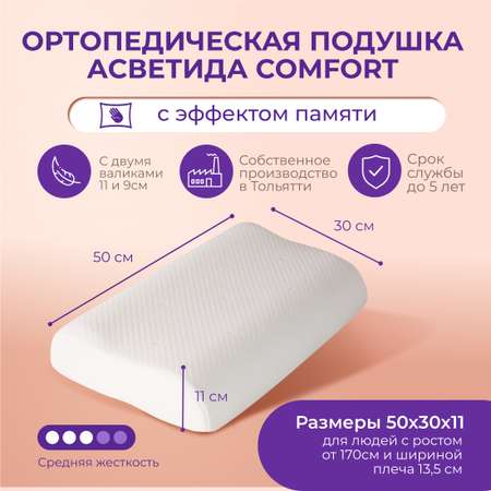 Ортопедическая подушка Asvetida Comfort Plus 30*50 c эффектом памяти Memory Foam