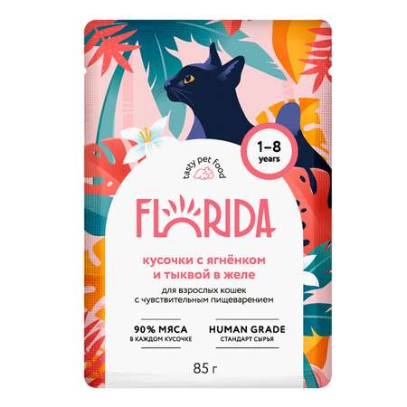 Корм для кошек Florida 85г с чувствительным пищеварением ягненок-тыква желе