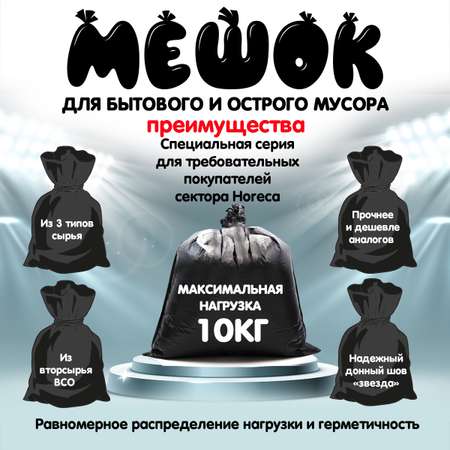 Мешки для мусора MirPack 30 литров ПНД черные в рулоне 30 шт прочные