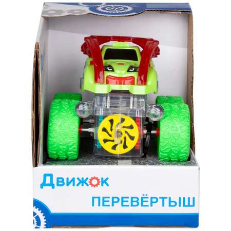 Трюковая машина 1TOY Движок прозрачная фрикционная с световыми эффектами зеленая