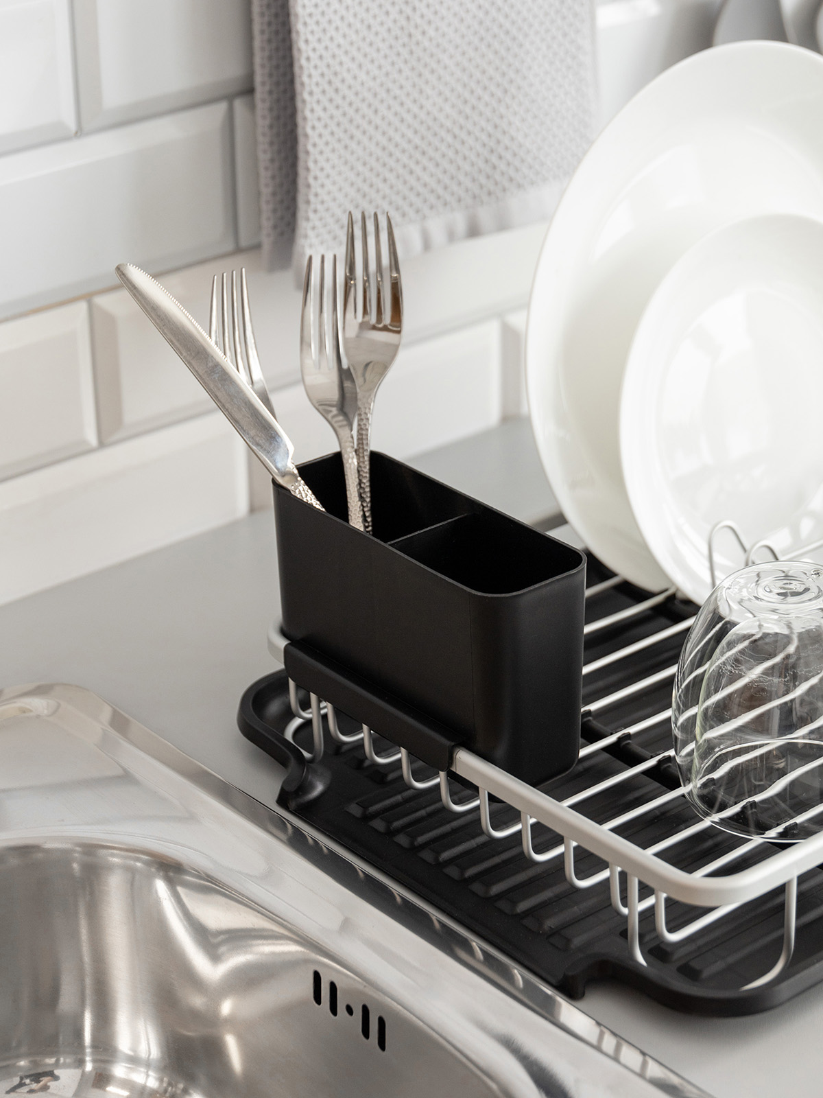 Сушилка кухонная DeNASTIA с поддоном аллюминий полипропилен черный серебристый T000323 - фото 3