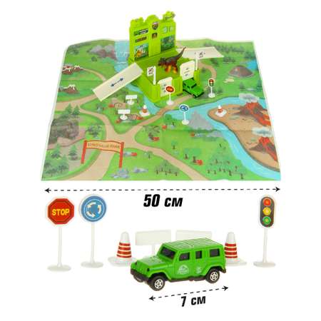 Парковка Veld Co для динозавров с машинкой и дорожными знаками