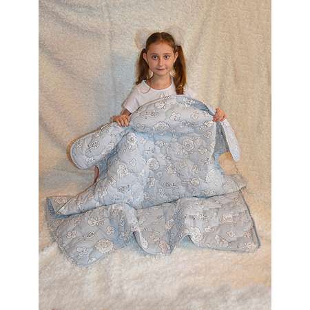 Стеганное одеяло серое-голубое Засыпашки утепленное детское 110х140 хлопок 100%