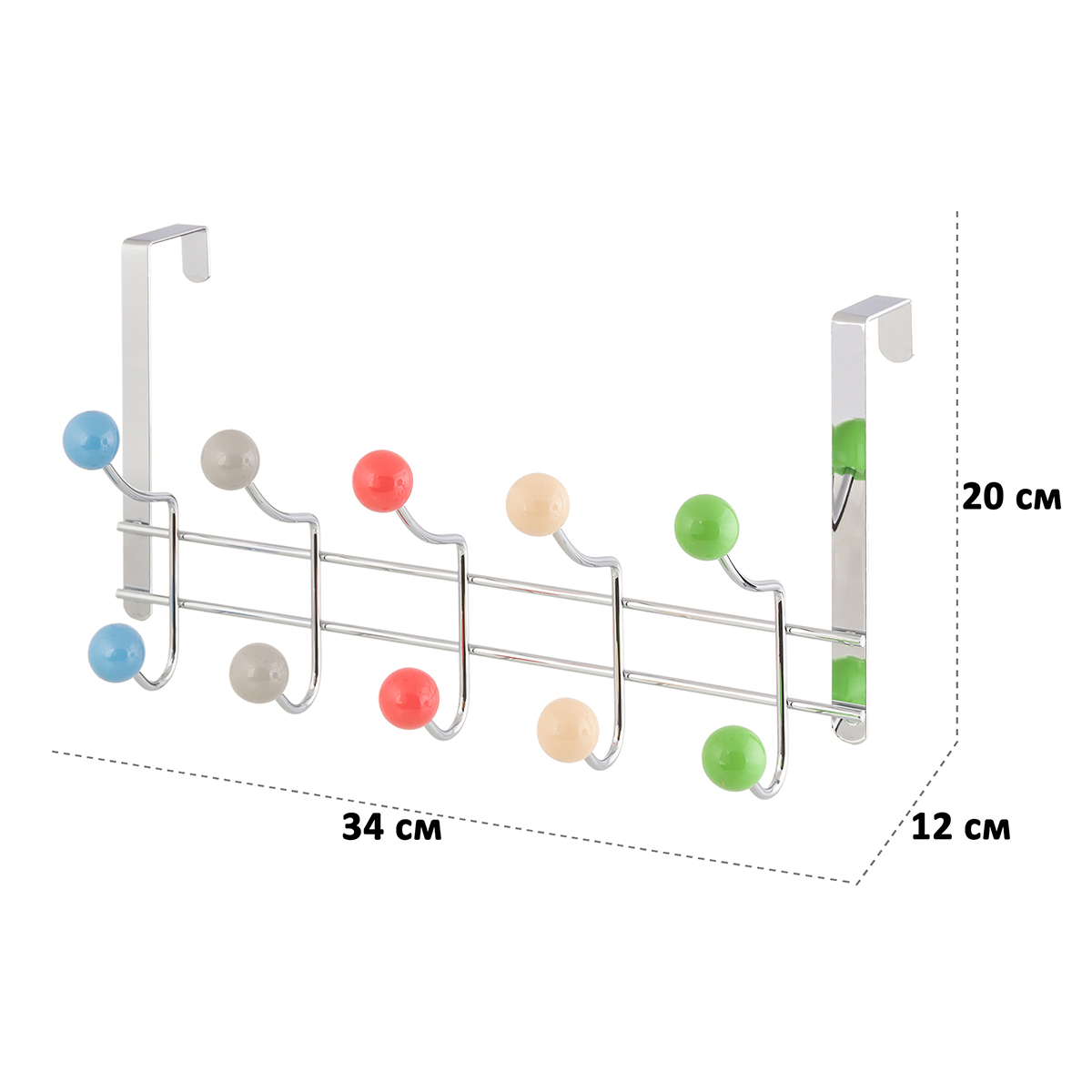 Вешалка El Casa на дверь Хром с 10 крючками с цветными шариками - фото 2
