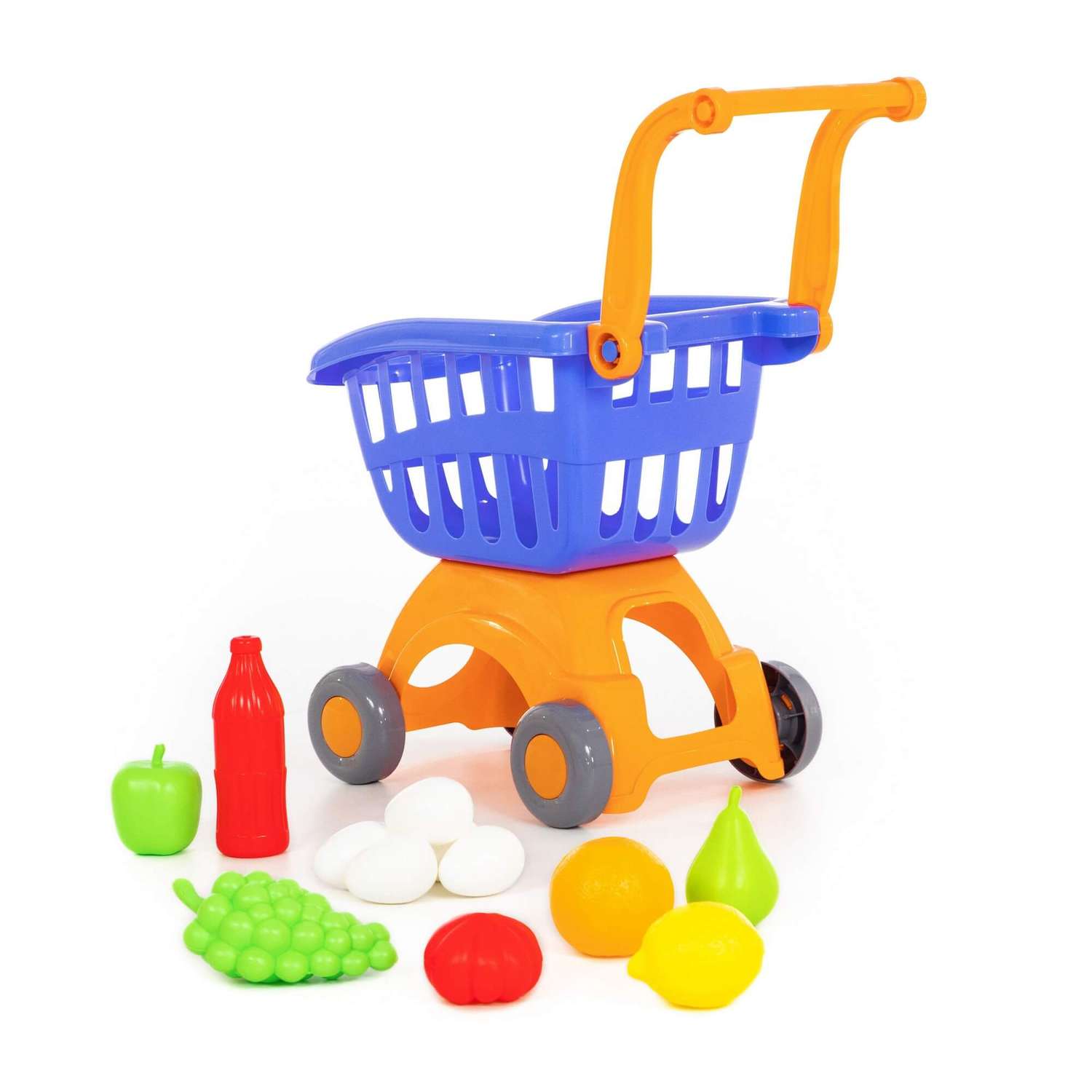 Игровой набор Полесье Тележка Supermarket и продукты 12 элементов сине-оранжевый - фото 1