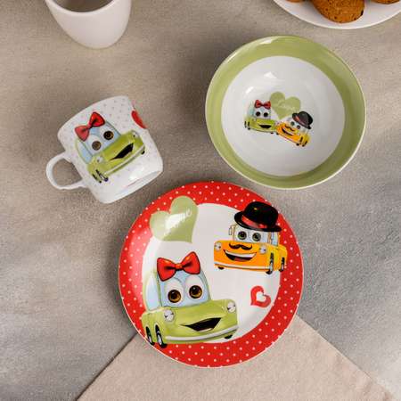 Набор детской посуды Доляна Влюблённые машинки кружка миска тарелка