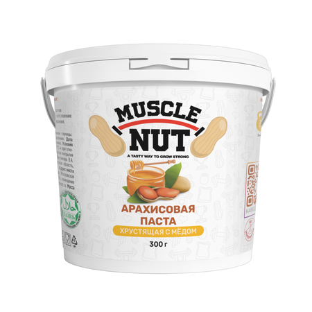 Арахисовая паста Muscle Nut хрустящая с мёдом без сахара натуральная высокобелковая 300 г