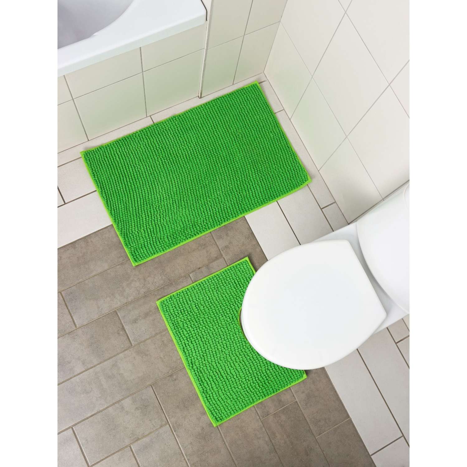 Набор ковриков Доляна для ванной и туалета «Букли» 2 шт: 40×50 50×80 см цвет зелёный - фото 1