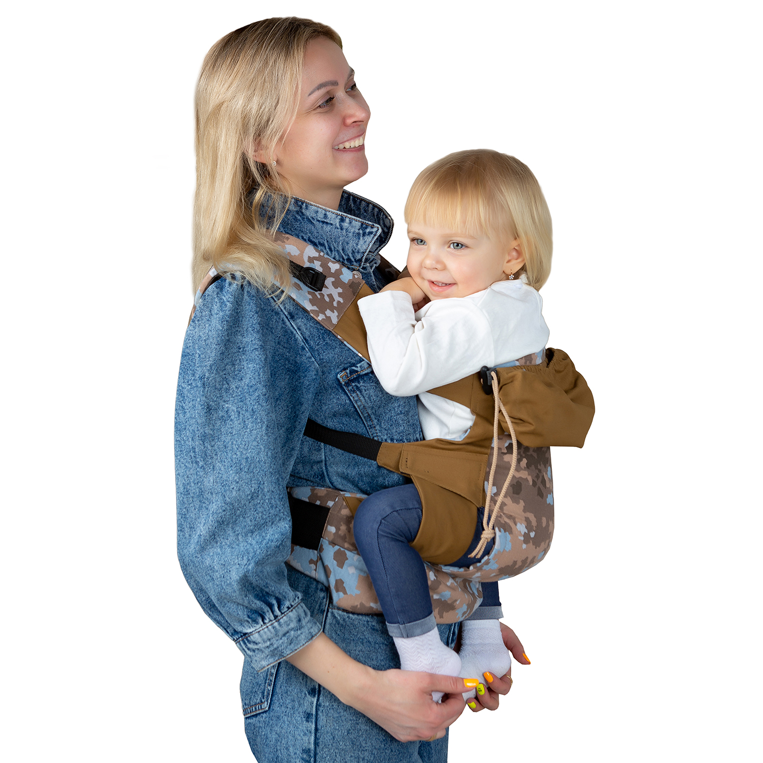 Слинг-рюкзак Чудо-чадо переноска для детей Бебимобиль Позитив камуфляж/коричневый - фото 2